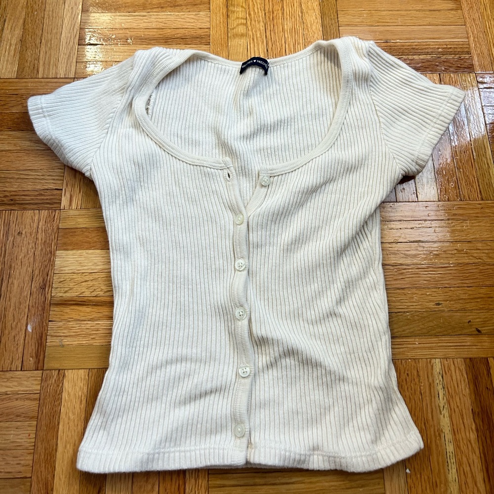 Brandy Melville Cream Ribbed Fitted Bodysuit